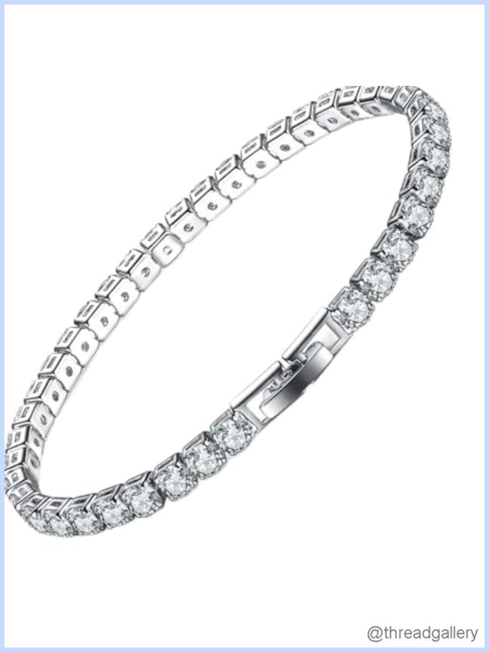 14K White Gold Plated Tennis Bracelet, CZ Diamond Bangle, 7.6 Inches